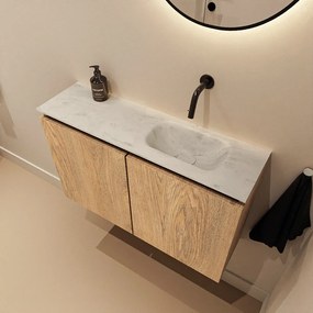 Mondiaz Ture DLux toiletmeubel 80cm washed oak met wastafel opalo rechts zonder kraangat