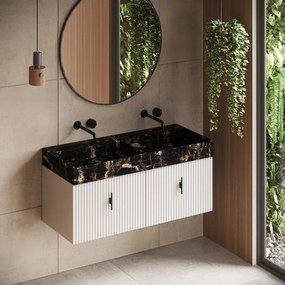 Muebles Zahora badmeubel ribbelfront 120cm wit mat met Portoro Gold wastafel zonder kraangaten