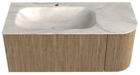 Mondiaz Kurve-dlux 105cm badmeubel ronding rechts dusk met 1 lade en deur en wastafel big small kraangat links ostra