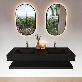 Zaro Alan badmeubel 140cm met planchet urban en vrijhangende wastafel cloud dubbel 2 kraangaten urban