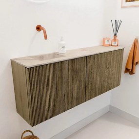 Mondiaz Joya DLux 110cm toiletmeubel ronding rechts dusk met wastafel faye links zonder kraangat frappe