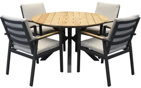 Quincy Lola dining tuinset 120xH75 cm rond 5 delig teak antraciet