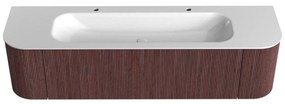 Mondiaz Kurve 170cm badmeubel ronding links/rechts ruby met 1 lade en 2 deuren en wastafel big large midden 2 kraangaten