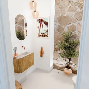 Mondiaz Joya DLux 60cm toiletmeubel ronding links oak met wastafel faye rechts zonder kraangat opalo