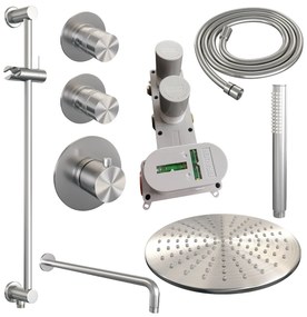 Brauer Brushed Edition complete inbouw regendouche met staafhanddouche, gebogen wandarm, glijstang en hoofddouche 30cm set 16 RVS geborsteld PVD