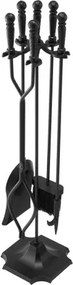 VEVOR Haardgereedschapset, 5-delig. Kachelgereedschapset, vijfpuntige standaard, tang, asschep, borstel, pook, smeedijzeren haardaccessoires voor kampvuren binnen en buiten, zwart