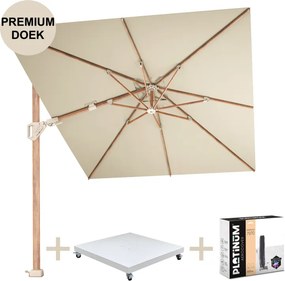 Challenger T2 premium parasol 350x260 cm teak champagne met zandkleur 90kg voet en hoes