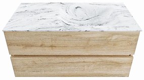 Mondiaz Vica DLux badmeubel 100cm washed oak 2 lades met wastafel glace rechts 1 kraangat