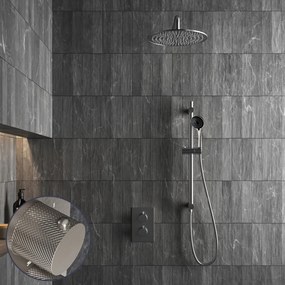 Saniclear Exclusive Curved inbouw regendouche met 30cm hoofddouche, muurarm, 3 standen handdouche en glijstang RVS
