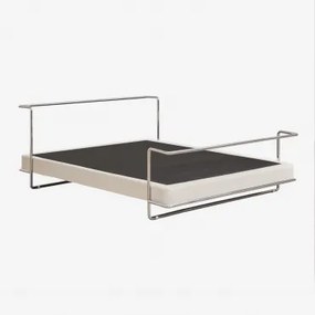 Bed Van Roestvrij Staal En Chenille Stof Igone Chenille Gebroken Wit & 160 X 200 Cm - Sklum