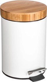 5Five Natureo Pedaalemmer - Wit met Bamboe - 3 Liter - Metaal