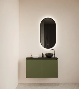 Gliss Design Echo toiletmeubel 80cm olijfgroen met toppaneel zwart mat