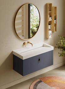 Muebles Calas badmeubel ribbelfront 100cm marine blauw met solid surface wastafel zonder kraangat