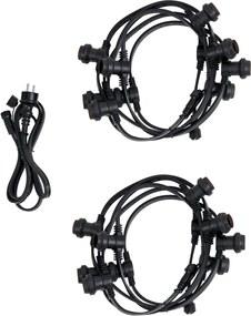 Lichtsnoer zwart koppelbaar met stekker 10m incl. E27 P45 20-lichts IP44 - Lubber