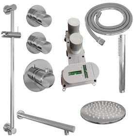 Brauer Chrome Edition complete inbouw regendouche met staafhanddouche, rechte wandarm, glijstang en hoofddouche 20cm set 13 chroom