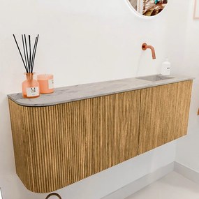 Mondiaz Joya DLux 110cm toiletmeubel ronding links oak met wastafel faye rechts zonder kraangat glace