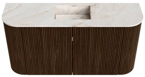 Mondiaz Joya DLux 85cm toiletmeubel ronding links/rechts walnut met wastafel faye midden zonder kraangat frappe