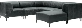Goossens Excellent Hoekbank Marshall Met Hocker zwart, leer, 2 x 1,5-zits, urban industrieel