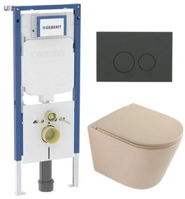 QeramiQ Dely Toiletset - 36.3x51.7cm - diepspoel - rimless - Geberit UP720 inbouwreservoir - softclose toilet zitting - bedieningsplaat mat antraciet - ronde knoppen - mat beige SW1000764/SW1000770/SW1237202/SW1102376