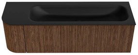 Mondiaz Kurve 145cm badmeubel ronding links walnut met 1 lade en deur en wastafel big large kraangat rechts urban