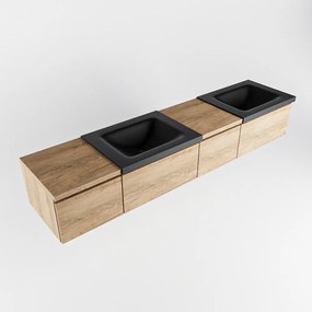 Mondiaz Bukla 200cm badmeubel met module 40 rechts Washed Oak met 4 lades wastafel Cloud dubbel 0 kraangaten Urban