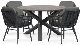 Tuinset Ronde Tuintafel 4 personen 125 cm Aluminium/rope Grijs Coco Antoni/Ancona
