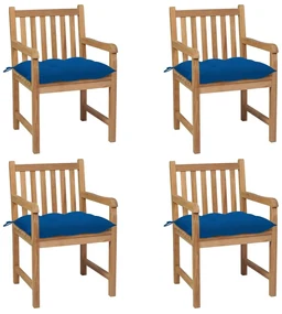 vidaXL Tuinstoelen 4 st met blauwe kussens massief teakhout