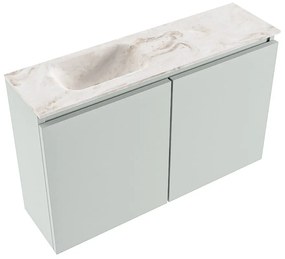 Mondiaz Ture DLux toiletmeubel 80cm greey met wastafel frappe links met kraangat