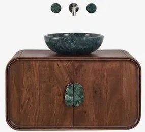 Hangend Badkamermeubelset 95x45 Cm Van Mangohout En Natuurlijke Kivalina-steen Groen Marmer Uit Udaipur - Donker Mangohout & Onde Groene Marmeren -