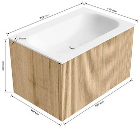 Mondiaz Kurve 70cm badmeubel shadow met 1 lade en wastafel big small midden zonder kraangat