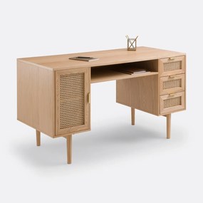 Bureau dubbele blok in gefineerd eiken en rotan, Loris