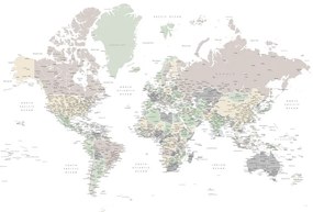 Kaart Detailed world map with cities in muted down colors, Anouk, Blursbyai