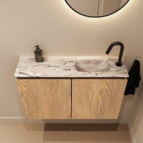 Mondiaz Ture DLux toiletmeubel 80cm washed oak met wastafel glace rechts met kraangat