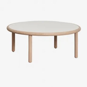 Ronde Salontafel Van Acaciahout Olivia Ø80 Cm & Gardenia Wit & Lichte Acaciekleur - Sklum