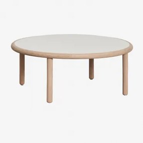 Ronde Salontafel Van Acaciahout Olivia Wit Gardenia - Lichtbruin Acacia & Ø80 Cm - Sklum