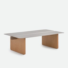 Rechthoekige salontafel van geborsteld staal en eikenfineer, FOLT