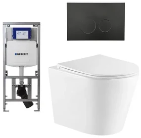 QeramiQ Dely Toiletset - 36.3x51.7cm - diepspoel - rimless - Geberit UP320 Burda inbouwreservoir - softclose toiletzitting - mat zwarte bedieningsplaat - ronde knoppen - wit glans SW543431/0701131/SW706188