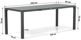 Tuinset 6 personen 220 cm Aluminium/textileen Grijs Hartman Sitges/Mateo