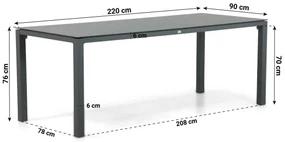Tuinset 6 personen 220 cm Aluminium/textileen Grijs Domani Furniture Verde/Mateo