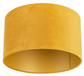 Stoffen Velours lampenkap geel 35/35/20 met gouden binnenkant cilinder / rond