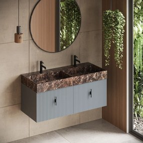 Muebles Zahora badmeubel ribbelfront 120cm baby blauw met Dark Emperador wastafel met kraangaten