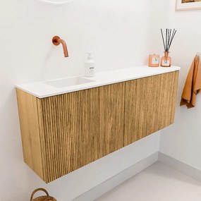 Mondiaz Joya 110cm toiletmeubel ronding rechts oak met wastafel faye links zonder kraangat talc