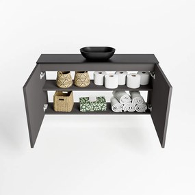 Mondiaz Fowy toiletmeubel 100cm dark grey met zwarte waskom midden en kraangat