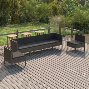 vidaXL 6-delige Loungeset met kussens poly rattan grijs