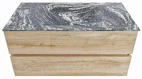 Mondiaz Vica DLux badmeubel 100cm washed oak 2 lades met wastafel lava midden zonder kraangat