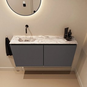 Mondiaz Ture DLux toiletmeubel 100cm dark grey met wastafel glace links zonder kraangat