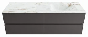 Mondiaz Vica DLux badmeubel 150cm dark grey 4 lades met wastafel frappe rechts zonder kraangat