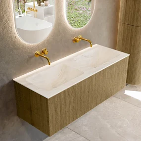 Mondiaz Kurve-dlux 120cm badmeubel dusk met 1 lade en wastafel leaf dubbel zonder kraangat ostra