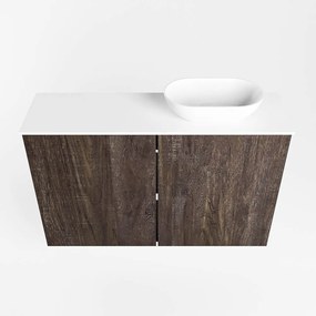 Mondiaz Fowy toiletmeubel 80cm dark brown met witte waskom rechts en kraangat