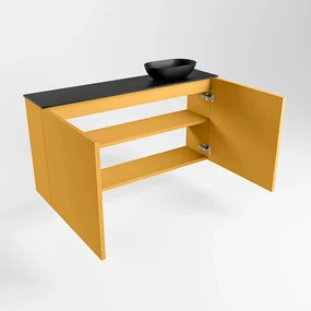Mondiaz Fowy toiletmeubel 100cm ocher met zwarte waskom rechts en kraangat